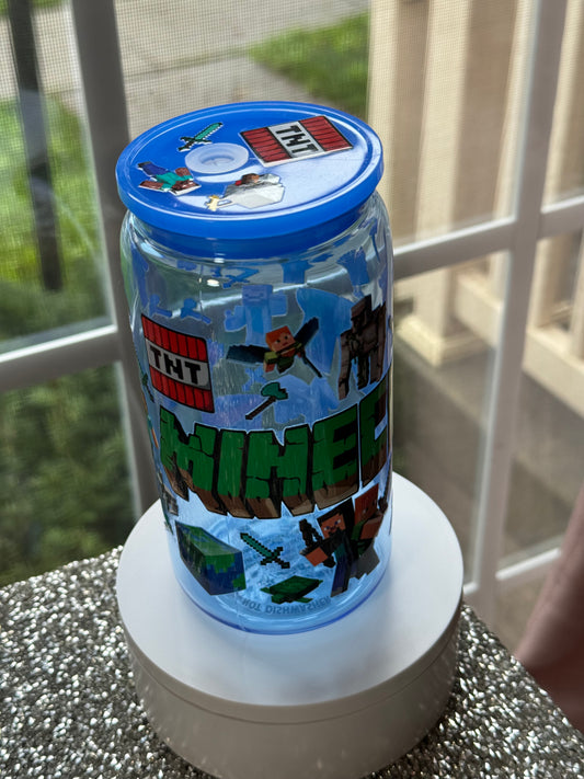 Blue Acrylic cup w/Minecraft design